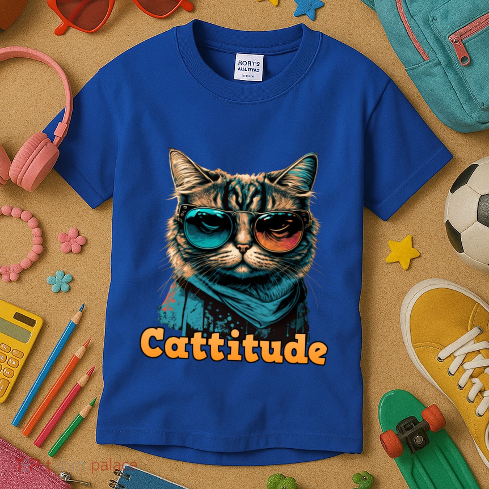 Funny Cool Cat With Glasses Cattitude Cats Lover Attitude Funny Gift Kids T-Shirt