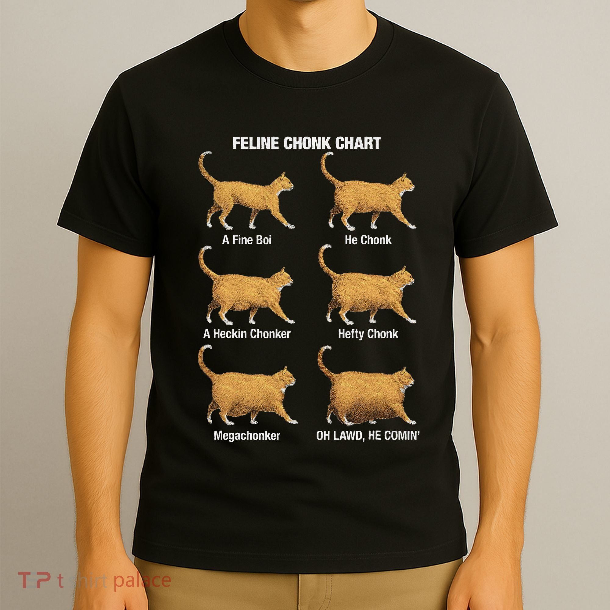 Feline Chonk Cat Chart Funny Cat Meme Oh Lawd He Comin T-Shirt
