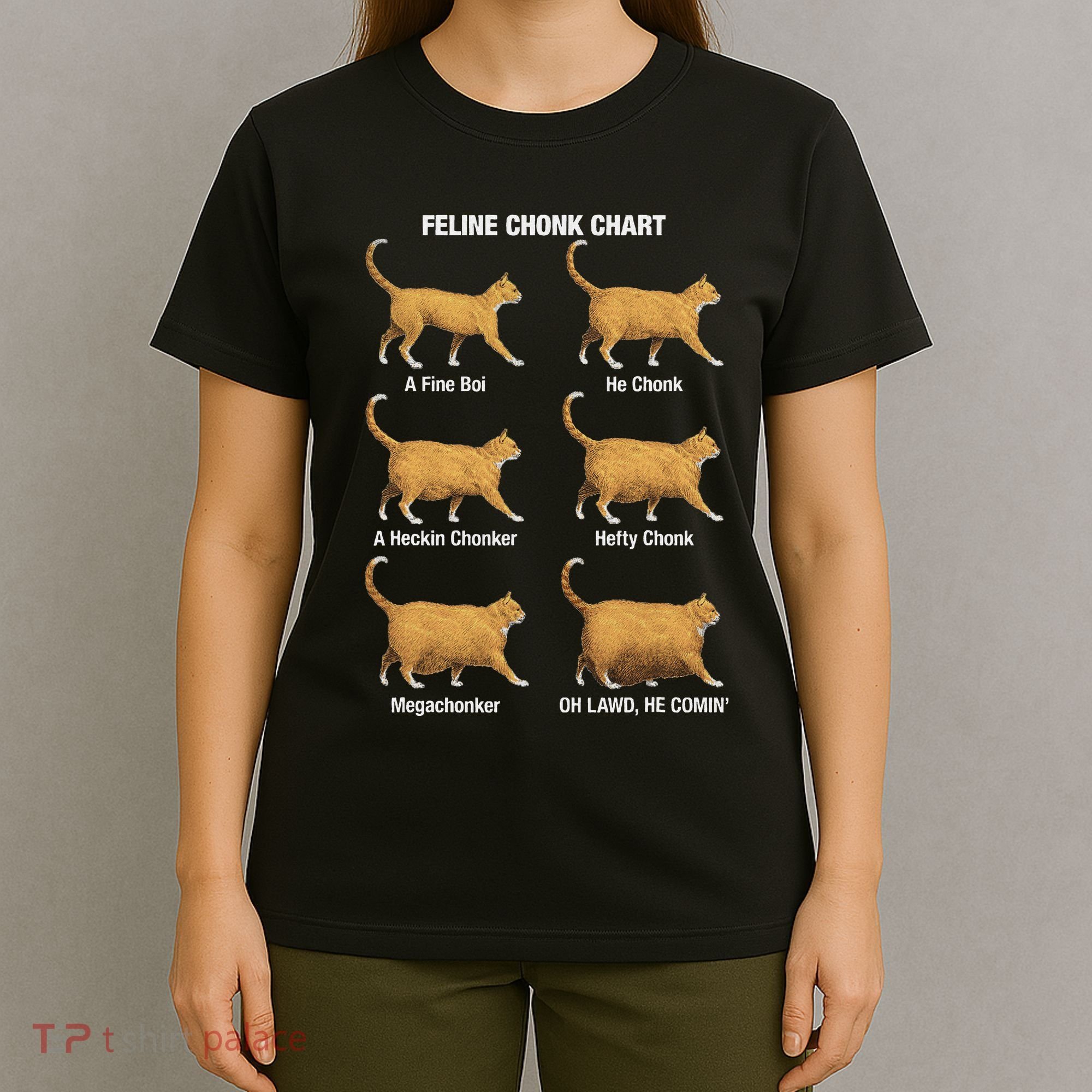 Feline Chonk Cat Chart Funny Cat Meme Oh Lawd He Comin T-Shirt