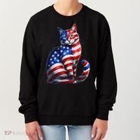 Funny Cute Cat Green Eyes Cat USA Flag 4th Of July Women's Sweatshirt thumb 0