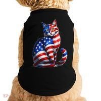 Funny Cute Cat Green Eyes Cat USA Flag 4th Of July Doggie Tank thumb 0