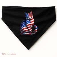Funny Cute Cat Green Eyes Cat USA Flag 4th Of July USA-Made Doggie Bandana thumb 0