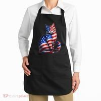 Funny Cute Cat Green Eyes Cat USA Flag 4th Of July Apron thumb 2