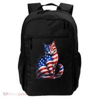 Funny Cute Cat Green Eyes Cat USA Flag 4th Of July Backpack thumb 0