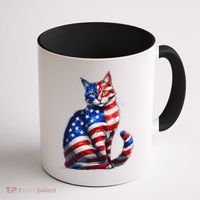 Funny Cute Cat Green Eyes Cat USA Flag 4th Of July Coffee Mug thumb 1