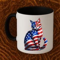 Funny Cute Cat Green Eyes Cat USA Flag 4th Of July Coffee Mug thumb 2