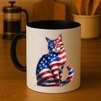 Funny Cute Cat Green Eyes Cat USA Flag 4th Of July Coffee Mug thumb 4