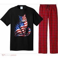 Funny Cute Cat Green Eyes Cat USA Flag 4th Of July Pajama Set thumb 0