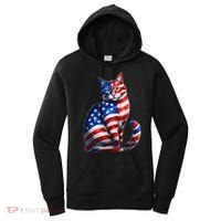 Funny Cute Cat Green Eyes Cat USA Flag 4th Of July Women's Hoodie thumb 0