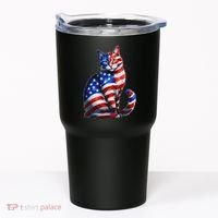 Funny Cute Cat Green Eyes Cat USA Flag 4th Of July Tumbler thumb 0