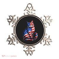 Funny Cute Cat Green Eyes Cat USA Flag 4th Of July Ornament thumb 0