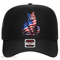 Funny Cute Cat Green Eyes Cat USA Flag 4th Of July Hat thumb 0