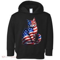 Funny Cute Cat Green Eyes Cat USA Flag 4th Of July Toddler Hoodie thumb 0