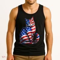 Funny Cute Cat Green Eyes Cat USA Flag 4th Of July Tank Top thumb 3