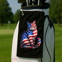 Funny Cute Cat Green Eyes Cat USA Flag 4th Of July Golf Towel thumb 2