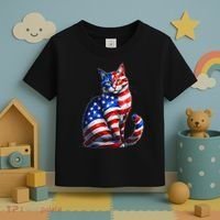 Funny Cute Cat Green Eyes Cat USA Flag 4th Of July Toddler T-Shirt thumb 3
