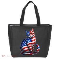 Funny Cute Cat Green Eyes Cat USA Flag 4th Of July Tote Bag thumb 0