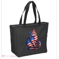 Funny Cute Cat Green Eyes Cat USA Flag 4th Of July Tote Bag thumb 2