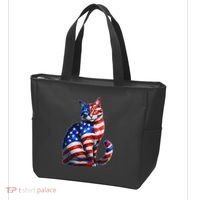 Funny Cute Cat Green Eyes Cat USA Flag 4th Of July Tote Bag thumb 3