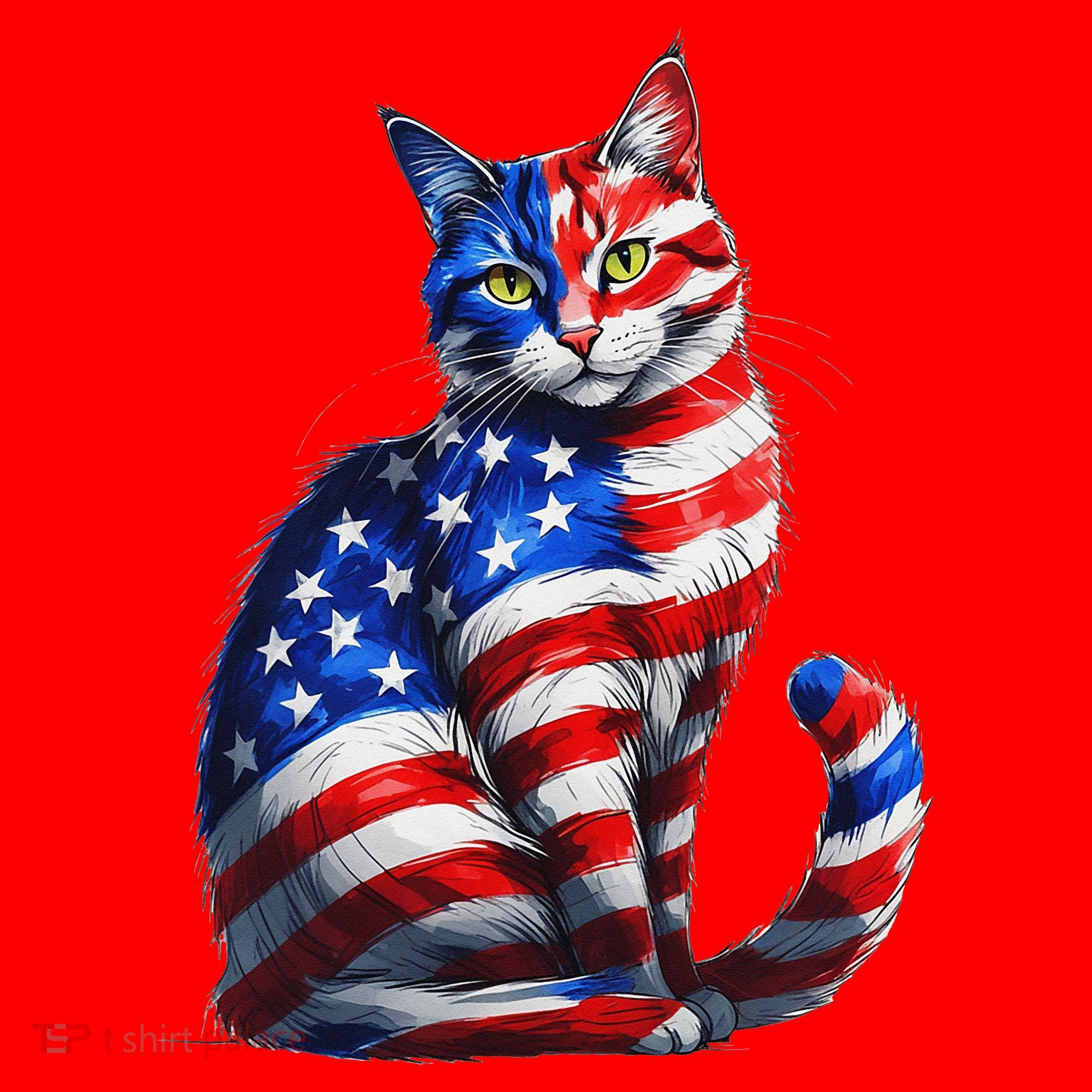 Funny Cute Cat Green Eyes Cat USA Flag 4th Of July Santa Hat