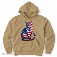 Funny Cute Cat Green Eyes Cat USA Flag 4th Of July Hoodie thumb 0