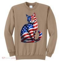Funny Cute Cat Green Eyes Cat USA Flag 4th Of July Sweatshirt thumb 0