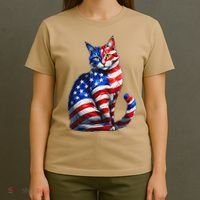 Funny Cute Cat Green Eyes Cat USA Flag 4th Of July T-Shirt thumb 4