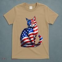 Funny Cute Cat Green Eyes Cat USA Flag 4th Of July T-Shirt thumb 5