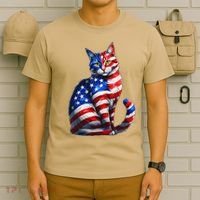 Funny Cute Cat Green Eyes Cat USA Flag 4th Of July T-Shirt thumb 6