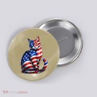 Funny Cute Cat Green Eyes Cat USA Flag 4th Of July Button thumb 0