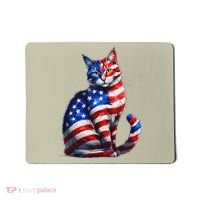 Funny Cute Cat Green Eyes Cat USA Flag 4th Of July Mousepad thumb 0