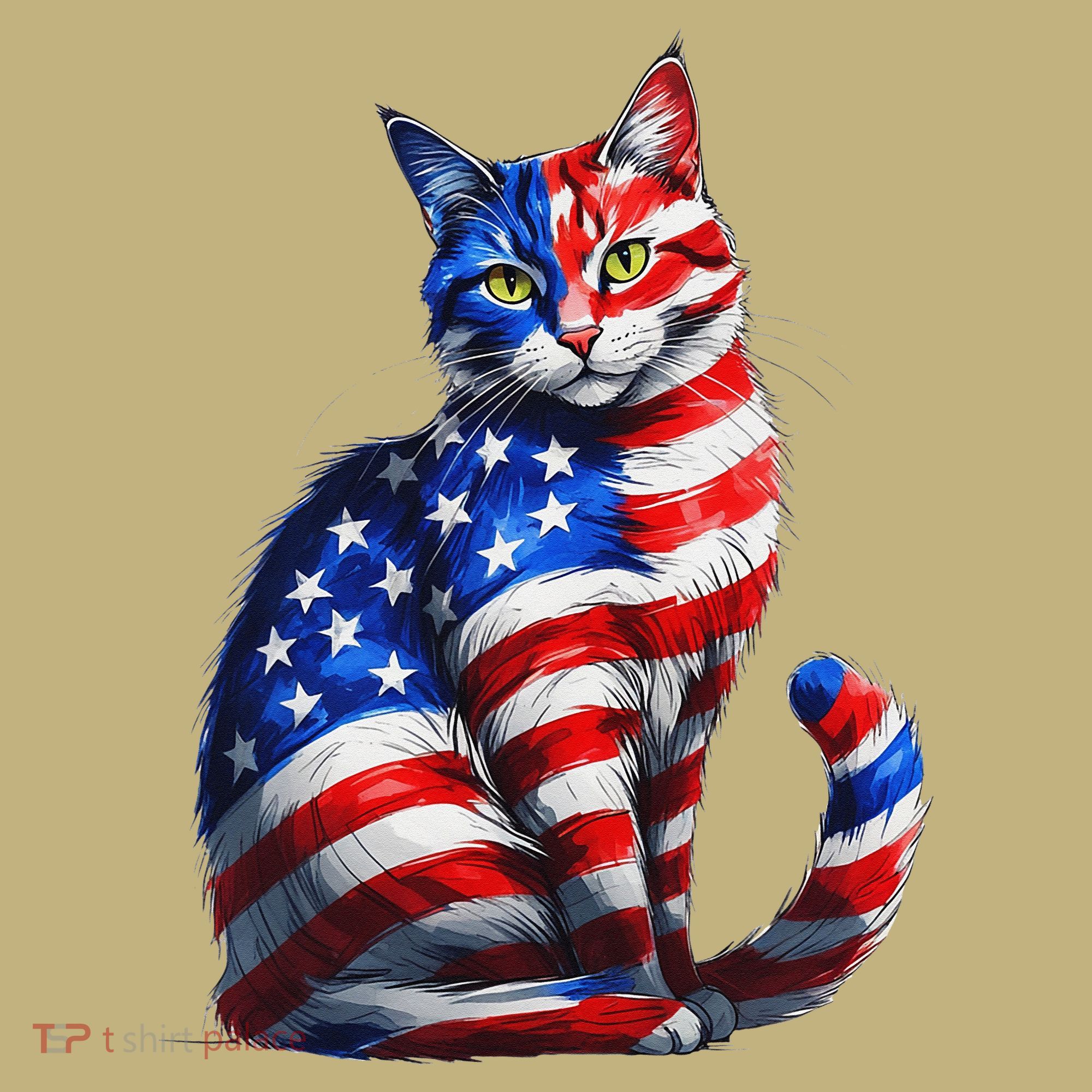 Funny Cute Cat Green Eyes Cat USA Flag 4th Of July Mousepad