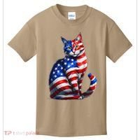 Funny Cute Cat Green Eyes Cat USA Flag 4th Of July Kids T-Shirt thumb 0