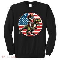 Funny Cowboy Cat Riding Dinosaur Usa Flag Trex 4th Of July Sweatshirt thumb 0