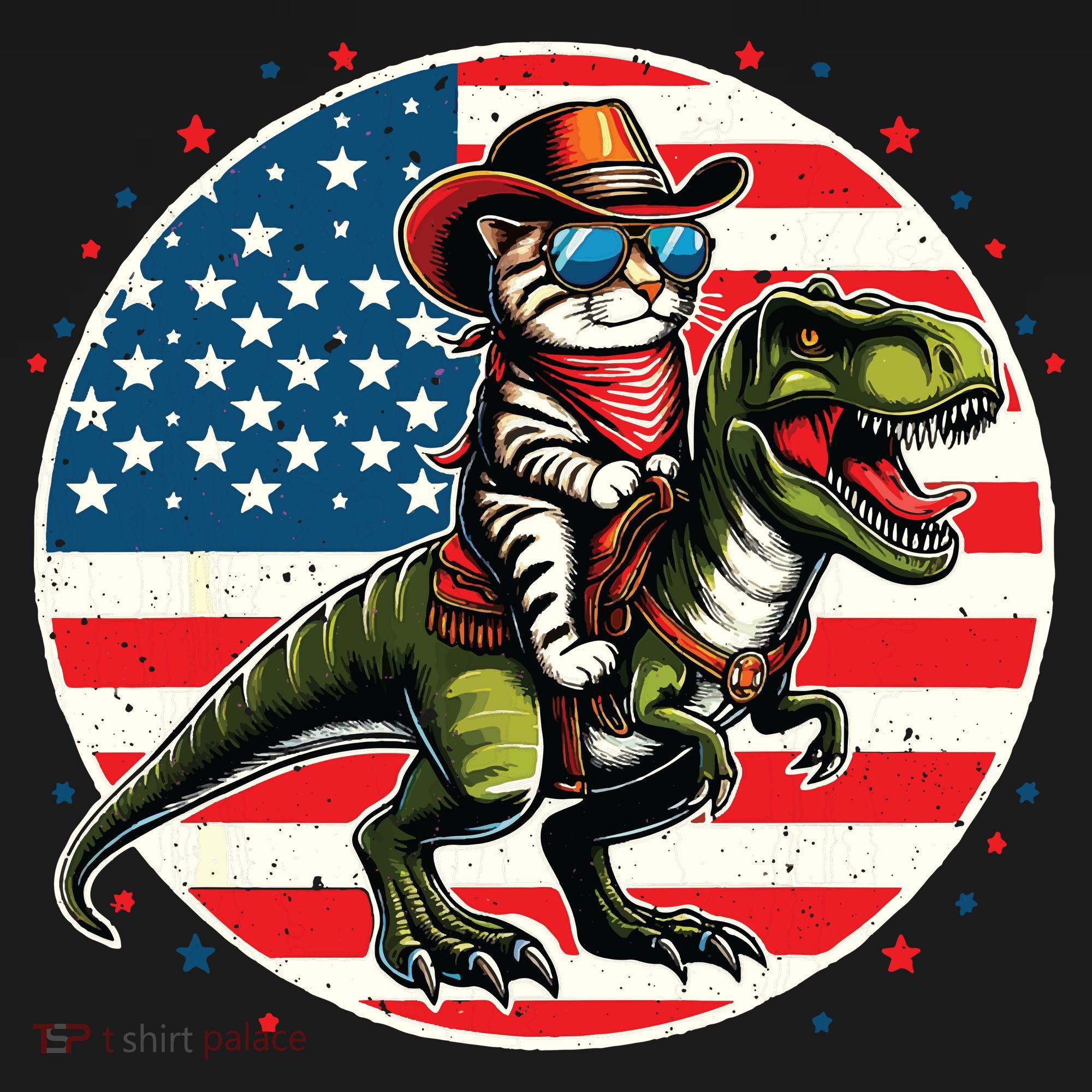 Funny Cowboy Cat Riding Dinosaur Usa Flag Trex 4th Of July Visor