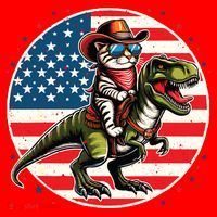Funny Cowboy Cat Riding Dinosaur Usa Flag Trex 4th Of July Santa Hat thumb 1