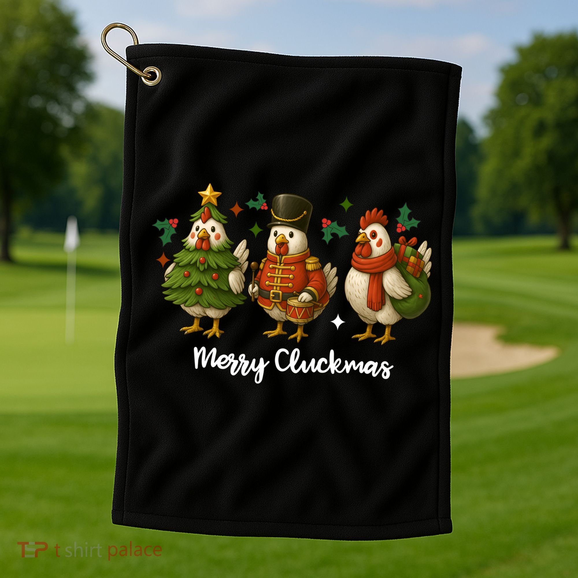 Funny Christmas Chicken Merry Cluckmas Golf Towel