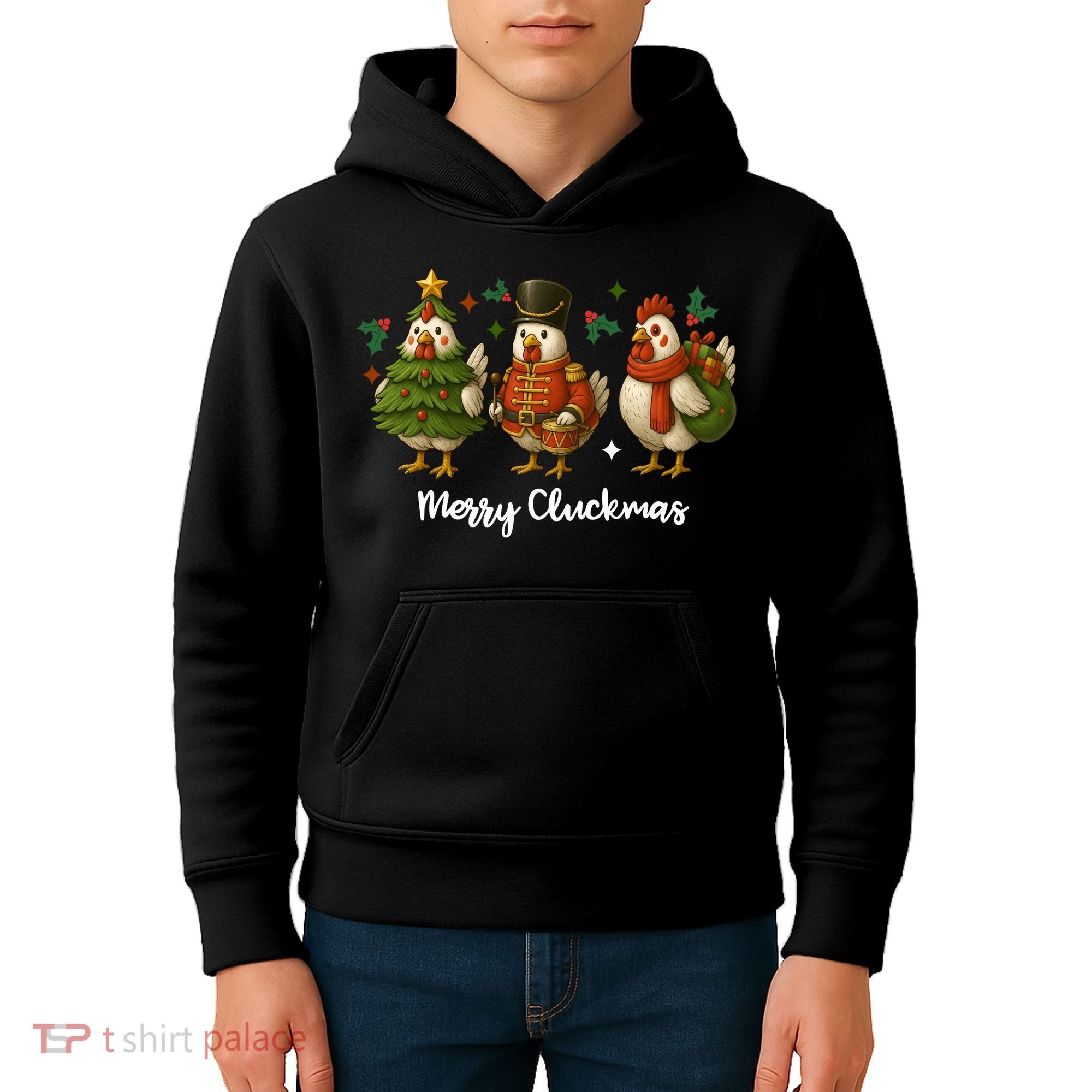 Funny Christmas Chicken Merry Cluckmas Kids Hoodie
