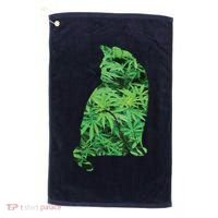 Funny Cannabis & Cat Lover Marijuana Weed Smoker Art Golf Towel thumb 0