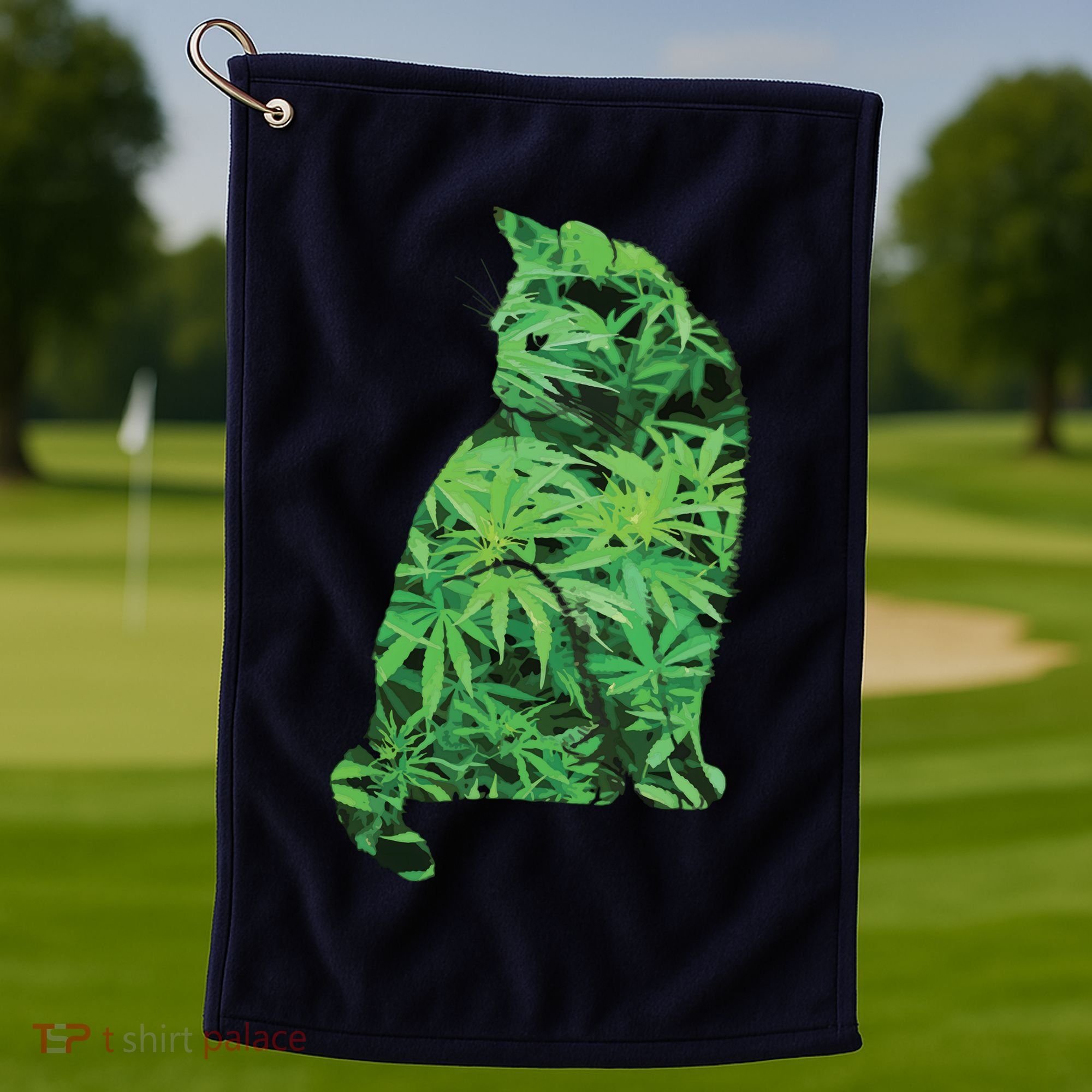 Funny Cannabis & Cat Lover Marijuana Weed Smoker Art Golf Towel