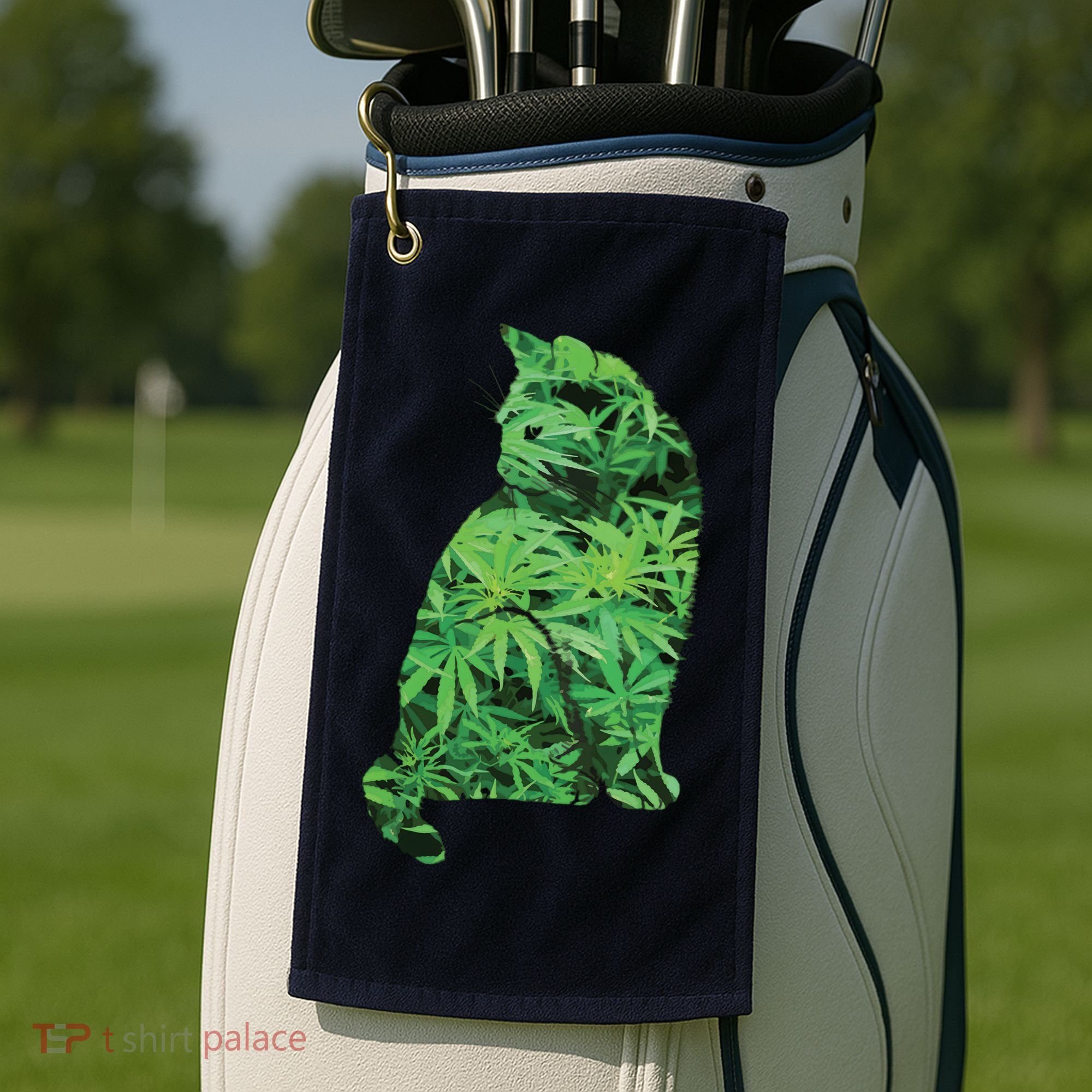 Funny Cannabis & Cat Lover Marijuana Weed Smoker Art Golf Towel