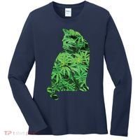 Funny Cannabis & Cat Lover Marijuana Weed Smoker Art Women's Long Sleeve Shirt thumb 0