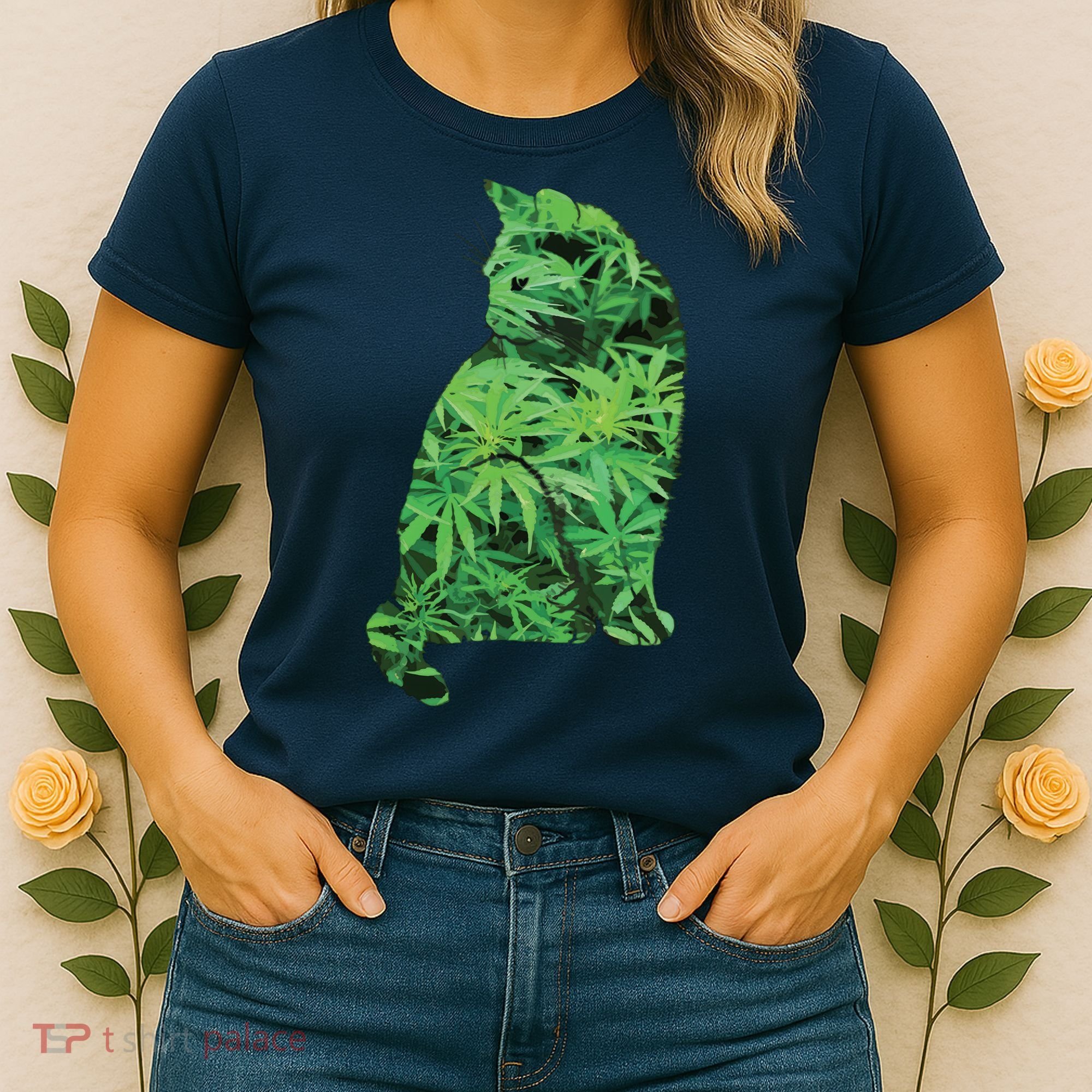 Funny Cannabis & Cat Lover Marijuana Weed Smoker Art Women's T-Shirt