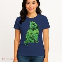 Funny Cannabis & Cat Lover Marijuana Weed Smoker Art Women's T-Shirt thumb 4