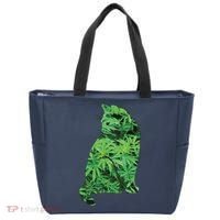 Funny Cannabis & Cat Lover Marijuana Weed Smoker Art Tote Bag thumb 0