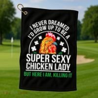 Funny Crazy Chicken Farmer Lady Women Meaningful Gift Golf Towel thumb 1