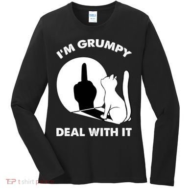 Funny Cat Cat Shadow IM Grumpy Deal With It Women's Long Sleeve Shirt