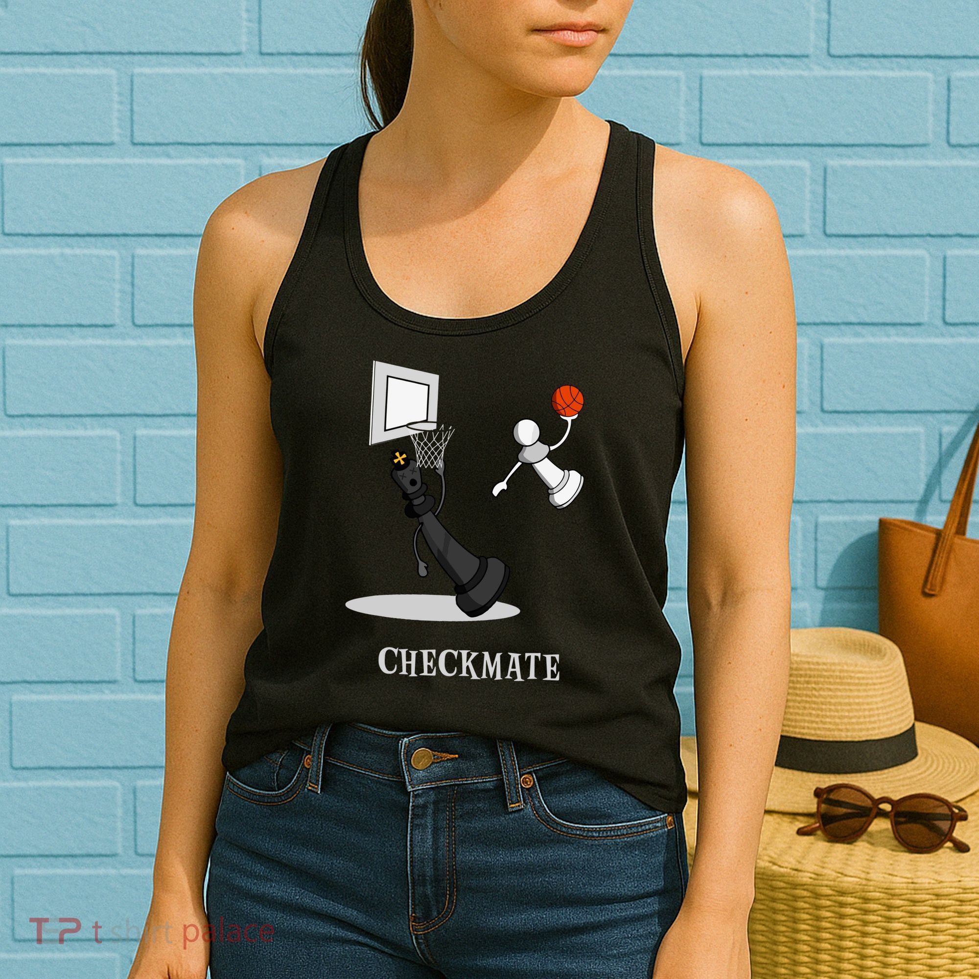 Funny Checkmate Chess Basketball Game Board King Pawn Piece Women's Tank Top