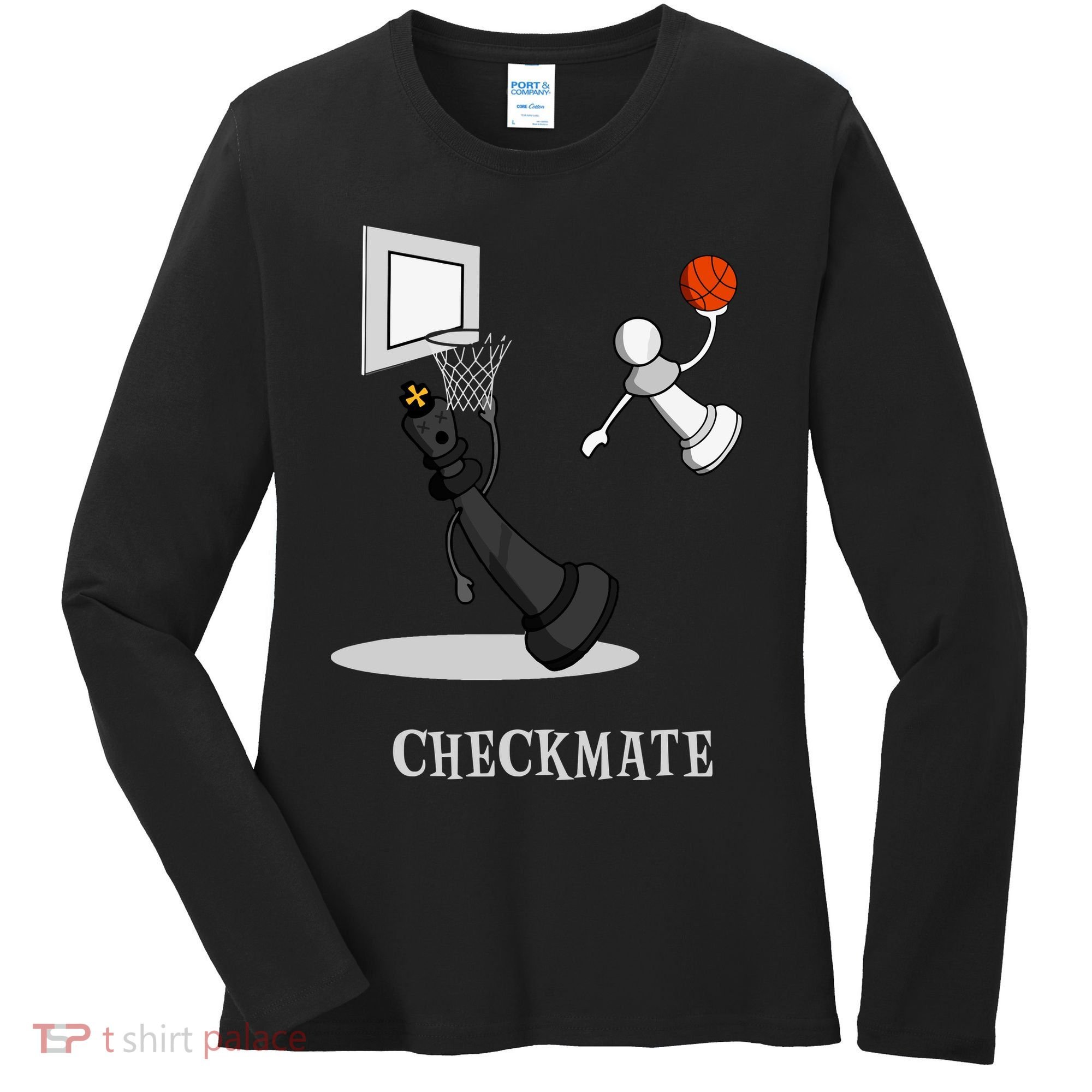 Funny Checkmate Chess Basketball Game Board King Pawn Piece Women's Long Sleeve Shirt