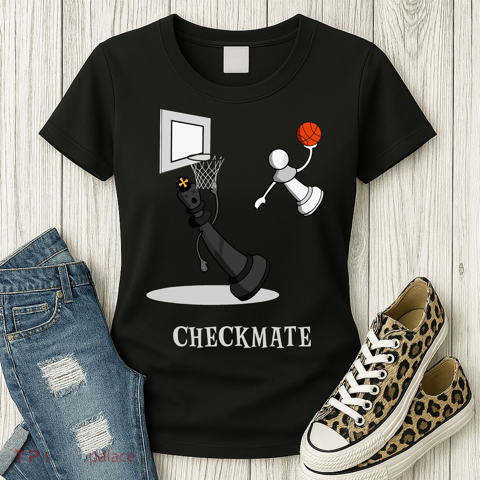 Funny Checkmate Chess Basketball Game Board King Pawn Piece Women's T-Shirt